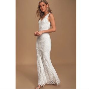 Lulu’s Alessandra White Beaded Mermaid Maxi Dress